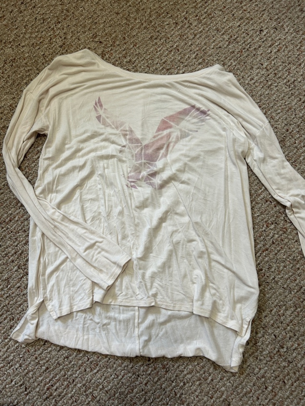 American Eagle Outfitters Cream Long-Sleeve Top with Geometric Eagle Print